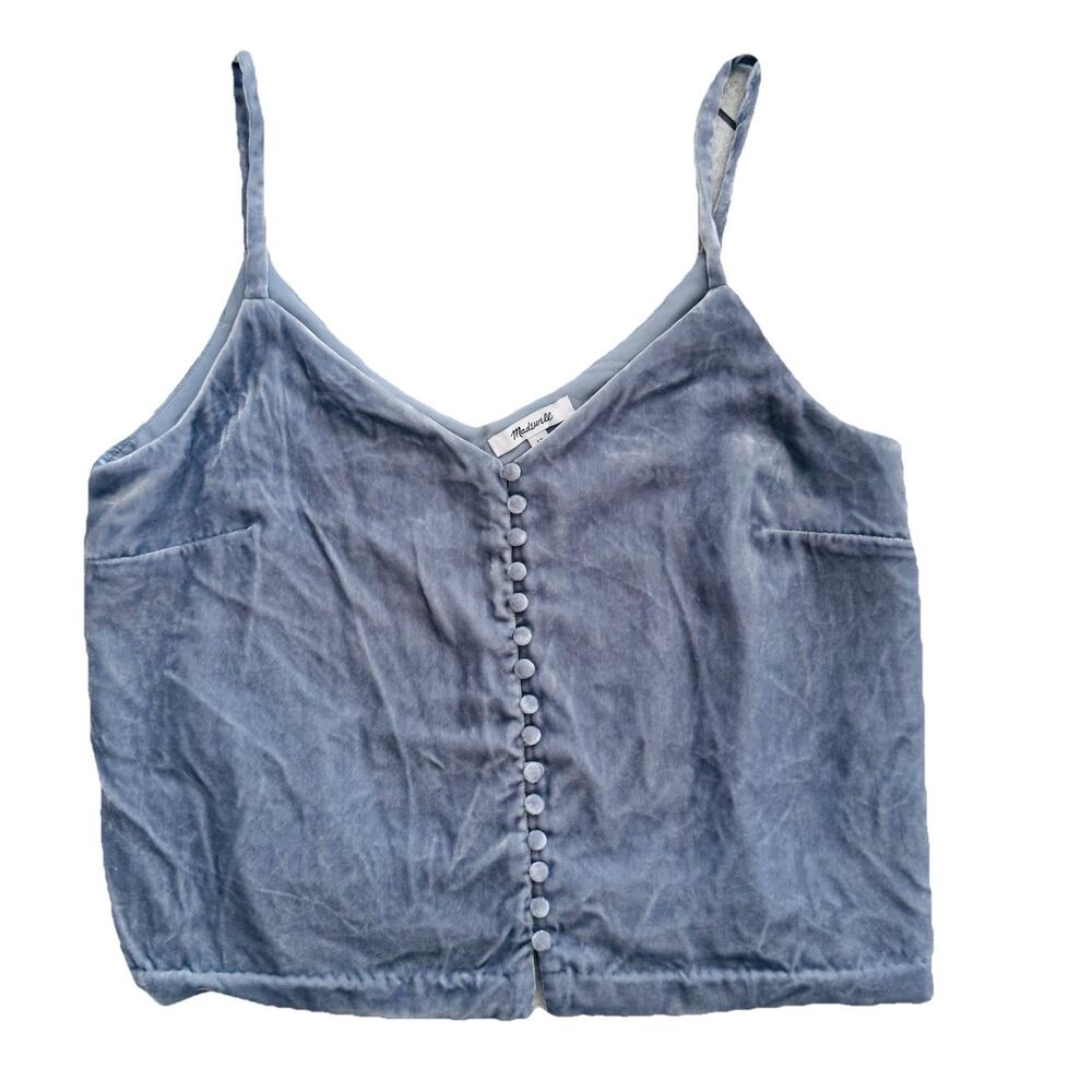 Madewell Velvet Button Down Cami Tank Top Sz 10 Grey Blue Classic Preppy - Picture 2 of 9